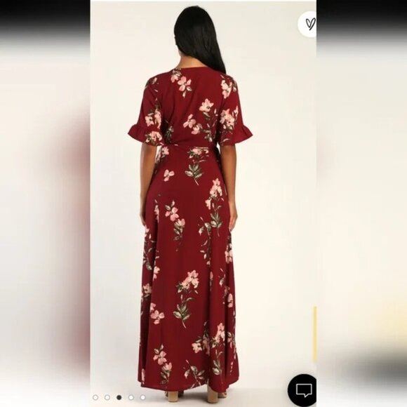 Lulus September Sunsets Burgundy Floral Print Wrap Maxi Dress - Picture 3 of 10